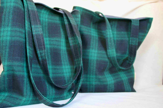 Flanell tote mit Tartan-Muster - blau und grünem